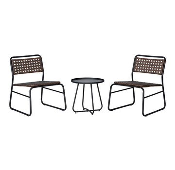 Freja 3-Piece Mid-Century Modern Faux Rattan Conversation Outdoor Patio Set - JONATHAN Y